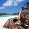 Playa Flemenco with old rusty US Army tanks.