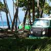 Just what you'd imagine from a surf town. VW van camping on the beach. 